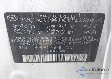 2017 Hyundai Elantra Limited z USA, uszkodzony, nr VIN 5NPD84LF5HH052515